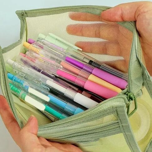 1PC Double Layers Mesh Pen Case for Students - Large Capacity, Clear Pencil Pouch, Great Desk Organizer, Blue in Saudi Arabia