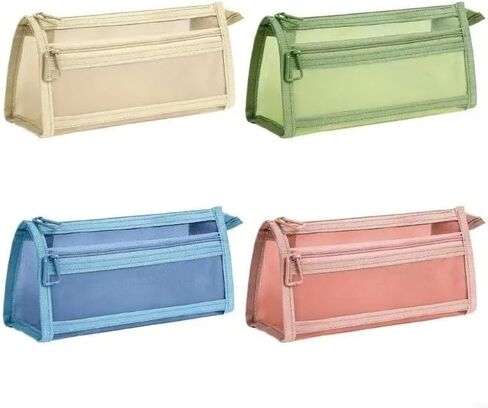 1PC Double Layers Mesh Pen Case for Students - Large Capacity, Clear Pencil Pouch, Great Desk Organizer, Blue in Saudi Arabia