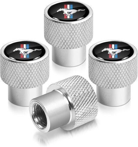 iPick Image for Ford Mustang Tri-Bar in Black on Silver Easy-Grip Aluminum Tire Valve Stem Caps in Saudi Arabia