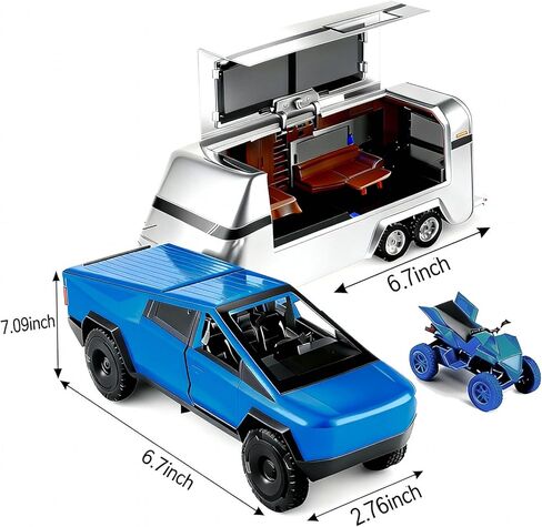 1/32 Pickup Truck Toy car 3-in-1 Travel RV Set with Metal Pickup, Removable Camper & Off-Road Motorcycle Cool Sound & Light Effects,Christmas Birthday Gift (Silver) in Saudi Arabia