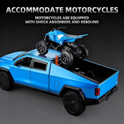 1/32 Pickup Truck Toy car 3-in-1 Travel RV Set with Metal Pickup, Removable Camper & Off-Road Motorcycle Cool Sound & Light Effects,Christmas Birthday Gift (Silver) in Saudi Arabia