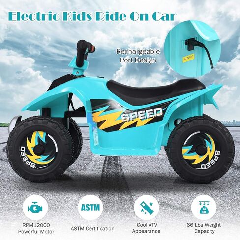 HONEY JOY Ride On ATV، 6 فولت بطارية صغيرة للطرق الوعرة تعمل بمحرك رباعية للأطفال، عجلات مضادة للانزلاق، سيارة ركوب كهربائية ذات 4 عجلات RWD للأطفال الصغار (أزرق) in Saudi Arabia