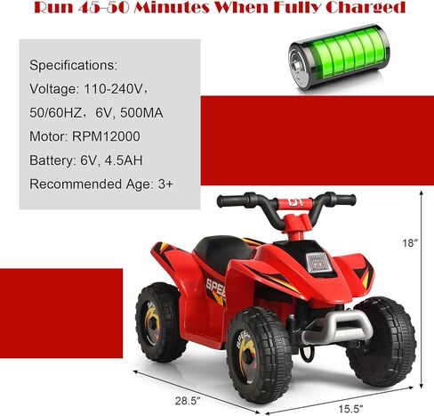 HONEY JOY Ride On ATV, 6V Mini Off-Road Battery Powered Motorized Quad for Kids, Anti-Slip Wheels, RWD 4-Wheeler Electric Ride On Toy Car for Toddlers (Blue) in Saudi Arabia