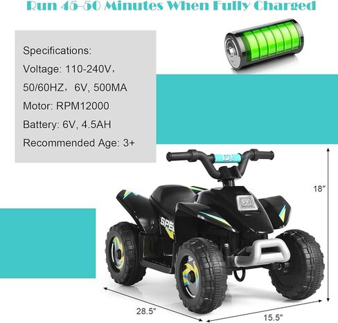 HONEY JOY Ride On ATV، 6 فولت بطارية صغيرة للطرق الوعرة تعمل بمحرك رباعية للأطفال، عجلات مضادة للانزلاق، سيارة ركوب كهربائية ذات 4 عجلات RWD للأطفال الصغار (أزرق) in Saudi Arabia