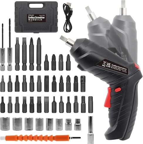 Cordless Electric Screwdriver, 3.6V Rechargeable Power Screwdriver with 47 pcs Accessories, usb charging, 3Nm Screw Gun, mini Carrying screwdriver set ​with LED Light for Father's Day Gift in Kuwait