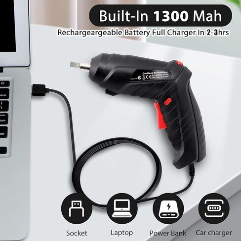 Cordless Electric Screwdriver, 3.6V Rechargeable Power Screwdriver with 47 pcs Accessories, usb charging, 3Nm Screw Gun, mini Carrying screwdriver set ​with LED Light for Father's Day Gift in Kuwait