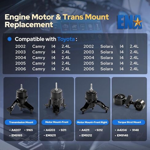 ENA حامل عزم دوران المحرك الأمامي متوافق مع Toyota 2004-2008 Camry 2002-2006 Solar 2.4L استبدال تلقائي لـ A4204 in Kuwait