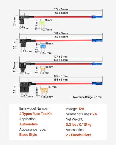VEVOR Fuse Tap, 24 Packs, 4 Types 12V Car Add-a-Circuit Fuse Tap Adapter, Standard Mini Micro2 and Low Profile Mini Blade Fuses Holder, ATO ATC ATM Fuses Adapter Jumper for Cars Trucks Boats in Saudi Arabia