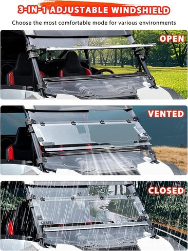 Front Windshield for Polaris RZR XP 1000/XP4 1000 2024, Clear Hard Coated Dustproof Adjustable Vents Windscreen for Polaris RZR 1000 XP/4 1000 XP Sport / Premium / Ultimate 2024 Accessories in Saudi Arabia