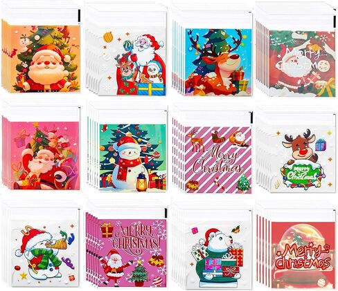 UTOYSOV 400 PCS Christmas Candy Bags, 12 Styles Self Adhesive Trick or Treat Cookie Bags for Party Gift Supplies, Cellophane Christmas Goodie Bags in Saudi Arabia