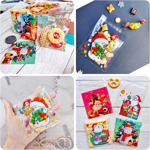 UTOYSOV 400 PCS Christmas Candy Bags, 12 Styles Self Adhesive Trick or Treat Cookie Bags for Party Gift Supplies, Cellophane Christmas Goodie Bags in Saudi Arabia