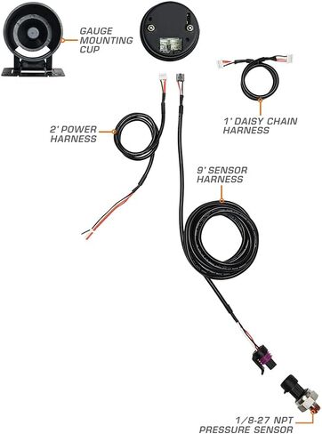 GlowShift Elite 10 Color 1,600 PSI Nitrous Pressure NOS Gauge Kit - Includes Electronic Sensor - Black Dial - Tinted Lens - Peak Recall Function - for Car & Truck - 2-1/16" 52mm in Saudi Arabia