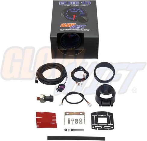 GlowShift Elite 10 Color 1,600 PSI Nitrous Pressure NOS Gauge Kit - Includes Electronic Sensor - Black Dial - Tinted Lens - Peak Recall Function - for Car & Truck - 2-1/16" 52mm in Saudi Arabia