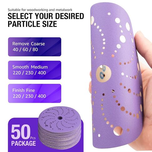 6 Inch Multi-Hole Sanding Discs 80 Grit Purple Ceramic Sanding Disc Hook and Loop 36 PCS, Dust-Free Sandpaper for Auto Metal Wood in Saudi Arabia