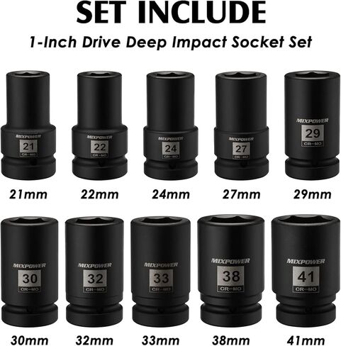 MIXPOWER 1 Inch Drive Deep Impact Socket, CR-MO, 33mm, 6 Point, Radius Corner Design, Chamfered Opening, Axle Nut Impact Grade Socket for Easy Removal in Kuwait