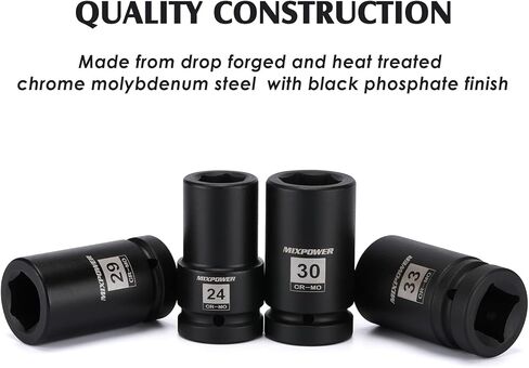 MIXPOWER 1 Inch Drive Deep Impact Socket, CR-MO, 33mm, 6 Point, Radius Corner Design, Chamfered Opening, Axle Nut Impact Grade Socket for Easy Removal in Kuwait