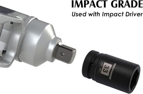 MIXPOWER 1 Inch Drive Deep Impact Socket, CR-MO, 33mm, 6 Point, Radius Corner Design, Chamfered Opening, Axle Nut Impact Grade Socket for Easy Removal in Kuwait