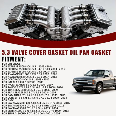 Valve Cover Gasket & Oil Pan Gasket Fit for Fits Chevrolet Express Avalanche Silverado GMC Savana Sierra Cadillac Pontiac Saab Isuzu GM LS V8 4.8L 5.3L 5.7L 6.0L 6.2L 1999-2020 in Saudi Arabia