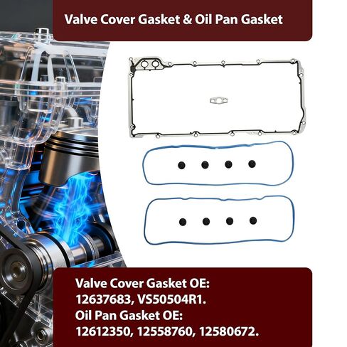 Valve Cover Gasket & Oil Pan Gasket Fit for Fits Chevrolet Express Avalanche Silverado GMC Savana Sierra Cadillac Pontiac Saab Isuzu GM LS V8 4.8L 5.3L 5.7L 6.0L 6.2L 1999-2020 in Saudi Arabia