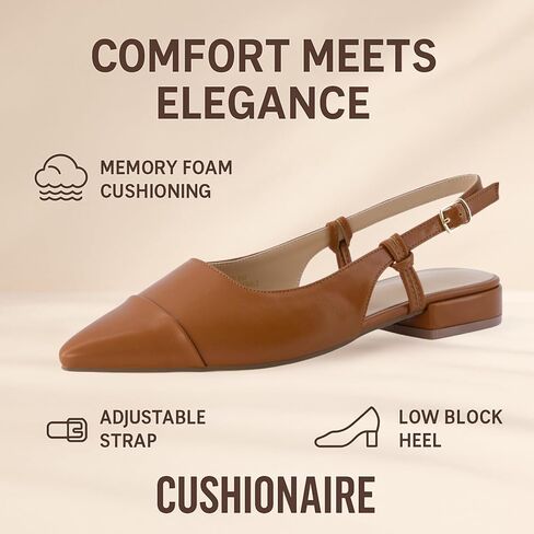 CUSHIONAIRE Women's Forever Pointed Toe Sling Back Dress Shoe +Memory Foam, Wide Widths Available in Saudi Arabia