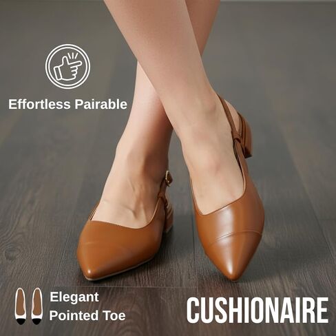 CUSHIONAIRE Women's Forever Pointed Toe Sling Back Dress Shoe +Memory Foam, Wide Widths Available in Saudi Arabia