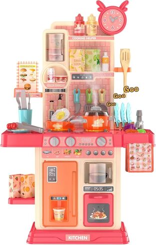 Play Kitchen for Toddlers, Kids Kitchen Playset Toddler Girl Toys with Cooking Stove Steam, Sink and Food Pretend Cooking Set Toy for 3 4 5 Year Old Kid Birthday (Red) in Saudi Arabia