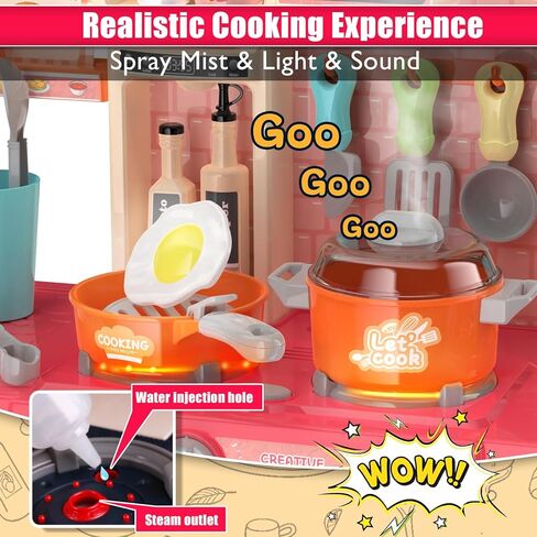Play Kitchen for Toddlers, Kids Kitchen Playset Toddler Girl Toys with Cooking Stove Steam, Sink and Food Pretend Cooking Set Toy for 3 4 5 Year Old Kid Birthday (Red) in Saudi Arabia