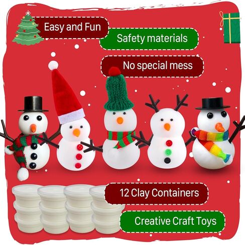 BOUYEKIDZ 12 Pack Build a Snowman Kit-Stocking Stuffers for Kids-Christmas Crafts for Kids,air Dry Clay-Christmas Toys Gifts for Age 3 4 5 6 7 8+ Years Old Boys Girls in Saudi Arabia