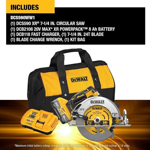 DEWALT 20V MAX* XR منشار دائري 7-1/4 بوصة، بدون فرشاة، تقنية أداة كشف الطاقة (DCS574W1) in Saudi Arabia