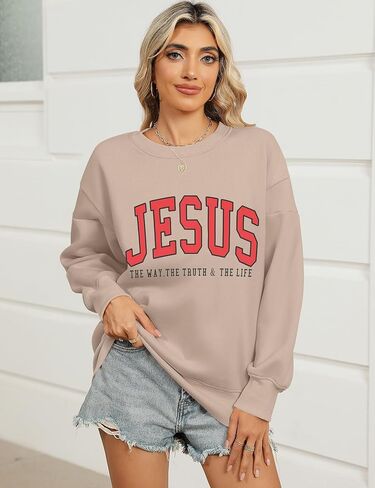 Micoson Womens Oversized Graphic Print Sweatshirts Crewneck Fleece Pullover Tops Long Sleeve Fall Winter Fashion Clothes 2024 in Kuwait