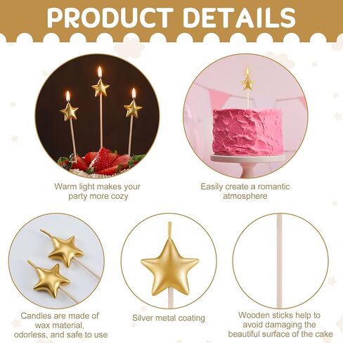 16 حزمة شموع عيد ميلاد فضية لكعكة على شكل نجمة شموع لامعة معدنية اللون ستيريو كعكة شمعة القبعات العالية شموع عيد ميلاد سعيد زينة لمستلزمات حفلات أعياد الميلاد in Kuwait