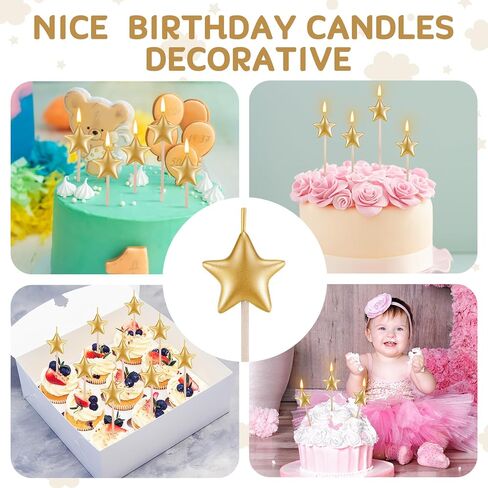 16 حزمة شموع عيد ميلاد فضية لكعكة على شكل نجمة شموع لامعة معدنية اللون ستيريو كعكة شمعة القبعات العالية شموع عيد ميلاد سعيد زينة لمستلزمات حفلات أعياد الميلاد in Kuwait