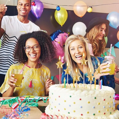 16 حزمة شموع عيد ميلاد فضية لكعكة على شكل نجمة شموع لامعة معدنية اللون ستيريو كعكة شمعة القبعات العالية شموع عيد ميلاد سعيد زينة لمستلزمات حفلات أعياد الميلاد in Kuwait