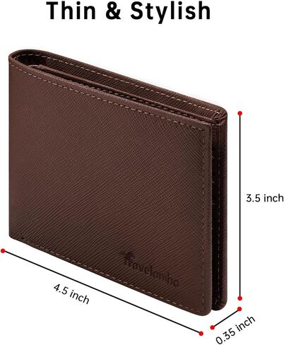 Travelambo Real Leather Wallet for Men, RFID Blocking Bifold Mens Wallet, Minimalist Front Pocket Wallet for Men with Gift Box - 7 Card Slots and ID Window (Crazy Horse, Coffee) in Kuwait