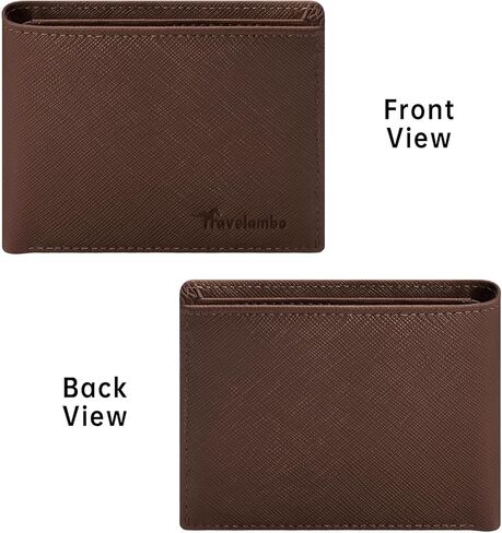 Travelambo Real Leather Wallet for Men, RFID Blocking Bifold Mens Wallet, Minimalist Front Pocket Wallet for Men with Gift Box - 7 Card Slots and ID Window (Crazy Horse, Coffee) in Kuwait