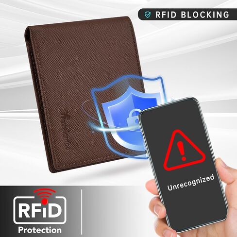 Travelambo Real Leather Wallet for Men, RFID Blocking Bifold Mens Wallet, Minimalist Front Pocket Wallet for Men with Gift Box - 7 Card Slots and ID Window (Crazy Horse, Coffee) in Kuwait