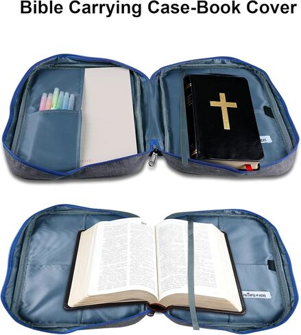 Bible Cover Case for Men Boys Mens Bible Carrying Bag Church Study Book Carrier with Pockets Handle Zipper, Highlighter Set Christian Gift Fits Medium Large Size Bible 10"x7.5"x2.2" (Blue) in Saudi Arabia