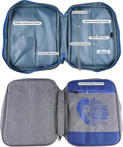 Bible Cover Case for Men Boys Mens Bible Carrying Bag Church Study Book Carrier with Pockets Handle Zipper, Highlighter Set Christian Gift Fits Medium Large Size Bible 10"x7.5"x2.2" (Blue) in Saudi Arabia