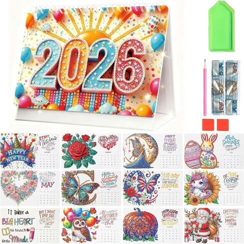 Diamond Art Calendar 2026,DIY Diamond Painting Desk Calendar Kit,December 2026 Festival Diamonds Art Calendars Small Desktop Calendar for Home Office(9.48" x 7.48") in Saudi Arabia