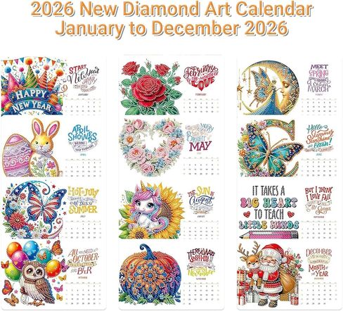 Diamond Art Calendar 2026,DIY Diamond Painting Desk Calendar Kit,December 2026 Festival Diamonds Art Calendars Small Desktop Calendar for Home Office(9.48" x 7.48") in Saudi Arabia