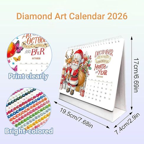 Diamond Art Calendar 2026,DIY Diamond Painting Desk Calendar Kit,December 2026 Festival Diamonds Art Calendars Small Desktop Calendar for Home Office(9.48" x 7.48") in Saudi Arabia