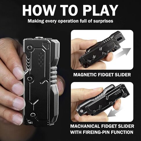 Metal Fidget Slider Toy for Adults, Cool Magnet Push Pull Robot Gun Barrel Design EDC Stress Relief Toys for ADHD & Anxiety, Magnetic Executive Desk Figet for Office, Home, Travel (Black) in Kuwait