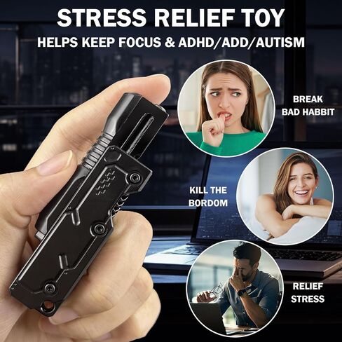 Metal Fidget Slider Toy for Adults, Cool Magnet Push Pull Robot Gun Barrel Design EDC Stress Relief Toys for ADHD & Anxiety, Magnetic Executive Desk Figet for Office, Home, Travel (Black) in Kuwait