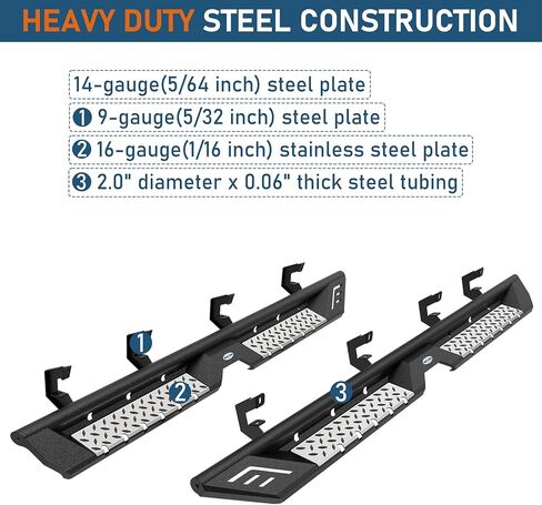 Hooke Road Running Board 5.2" Drop Down Side Step Bars for 2007-2018 Chevy Silverado/GMC Sierra 1500 Crew Cab & 2007-2019 Silverado/Sierra 2500HD 3500HD Crew Cab (4 Full-Size Doors) in Saudi Arabia