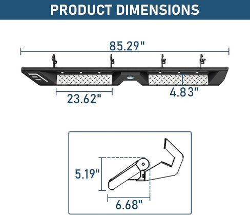 Hooke Road Running Board 5.2" Drop Down Side Step Bars for 2007-2018 Chevy Silverado/GMC Sierra 1500 Crew Cab & 2007-2019 Silverado/Sierra 2500HD 3500HD Crew Cab (4 Full-Size Doors) in Saudi Arabia