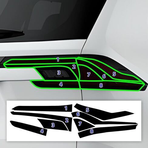 تصميمات BOGAR TECH مسبقة القطع لسيارة Toyota Grand Highlander 2024-2026 مجموعة ألوان الضوء الخلفي الخلفي PPF، دخان داكن in Saudi Arabia
