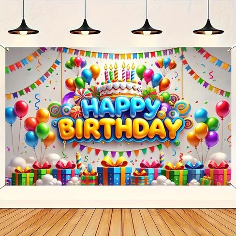 Happy Birthday Banner Colorful Balloon Banners Decoration Backdrop Kids Theme Banners Backgroun Happy Birthday Wall Banner Sign for Party Supplies Outdoor Holiday Decor 71x43 Inch in Saudi Arabia