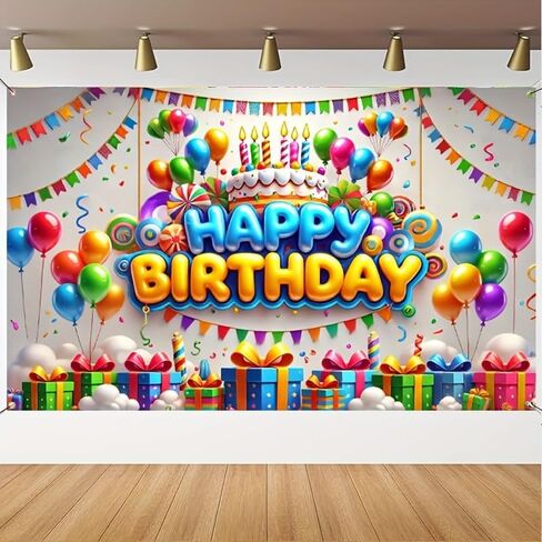 Happy Birthday Banner Colorful Balloon Banners Decoration Backdrop Kids Theme Banners Backgroun Happy Birthday Wall Banner Sign for Party Supplies Outdoor Holiday Decor 71x43 Inch in Saudi Arabia