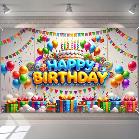 Happy Birthday Banner Colorful Balloon Banners Decoration Backdrop Kids Theme Banners Backgroun Happy Birthday Wall Banner Sign for Party Supplies Outdoor Holiday Decor 71x43 Inch in Saudi Arabia