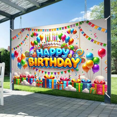 Happy Birthday Banner Colorful Balloon Banners Decoration Backdrop Kids Theme Banners Backgroun Happy Birthday Wall Banner Sign for Party Supplies Outdoor Holiday Decor 71x43 Inch in Saudi Arabia